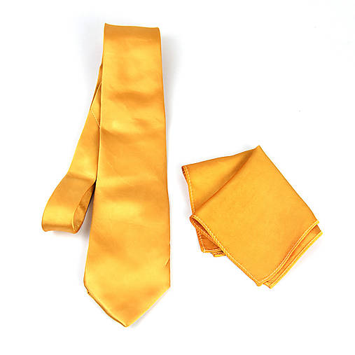 SET Hodvábna kravata + vreckovka v medenej farbe, ručná výroba