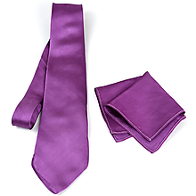 Pánske doplnky - SET Hodvábna kravata + vreckovka vo fialovej farbe, ručná výroba - 15642104_