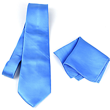 Pánske doplnky - SET Hodvábna kravata + vreckovka v modrej farbe, ručná výroba - 15642138_