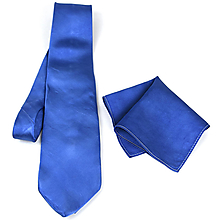 Pánske doplnky - SET Hodvábna kravata + vreckovka v tmavo modrej farbe, ručná výroba - 15642143_