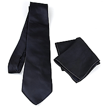 Pánske doplnky - SET Hodvábna kravata + vreckovka v čiernej farbe, ručná výroba - 15642154_
