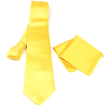 Pánske doplnky - SET Hodvábna kravata + vreckovka v zlatej farbe, ručná výroba - 15642180_