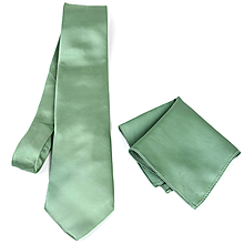 Pánske doplnky - SET Hodvábna kravata + vreckovka v zelenej farbe, ručná výroba - 15642215_