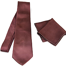Pánske doplnky - SET Hodvábna kravata + vreckovka v bordovej farbe, ručná výroba - 15642221_
