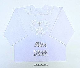 Detské oblečenie - vyšívaná košielka na krst (bielo,strieborná) - 15642616_