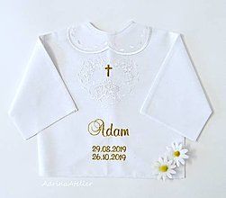 Detské oblečenie - vyšívaná košielka na krst (bielo,zlatá) - 15642619_