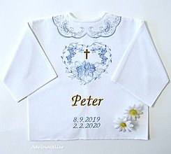 Detské oblečenie - vyšívaná košielka na krst (modro zlatá) - 15642622_