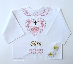 Detské oblečenie - vyšívaná košielka na krst (ružovo,zlatá) - 15642630_