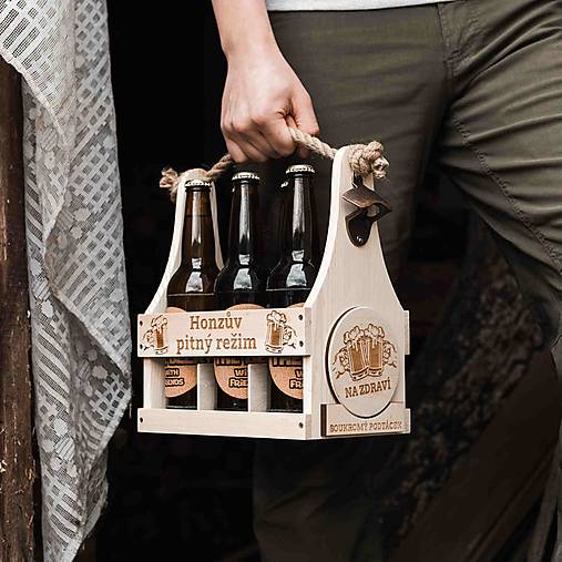 Drevená prepravka s otvárakom na pivo – 6 pív