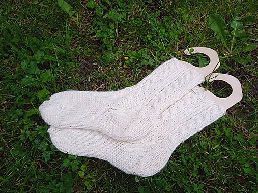  - Pletené biele ľanové ponožky č.37-38 - 15642640_