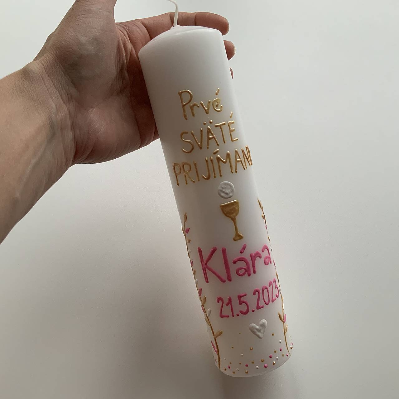 Maľovaná svieca na pamiatku prvého sv. prijímania 