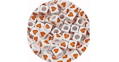 Korálky - Romantické farebné srdiečka - kocky 6mm (Oranžová) - 15645867_