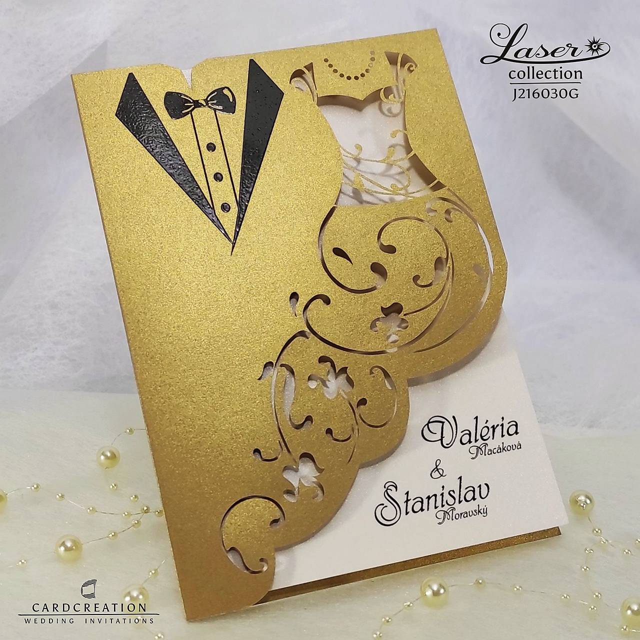 svadobné oznámenie laser 3d tlač zlatý papier J216030G