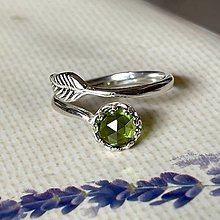 Prstene - Leaf Natural Moldavite Ring Ag925 / Strieborný prsteň s brúseným vltavínom - 15646438_