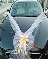 Dekorácie - výzdoba na svadobné auto zlato-biela aj s mašľami na kľučky - 15645899_