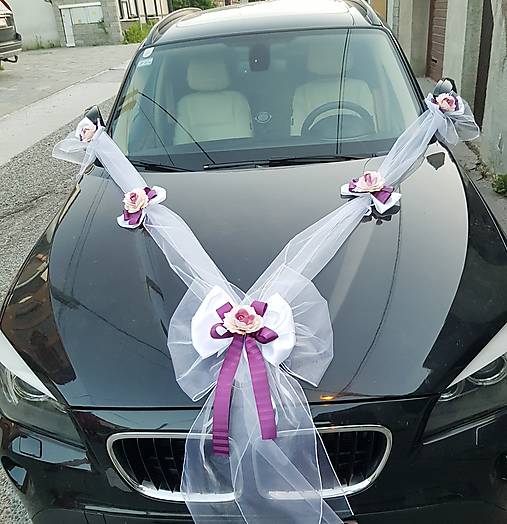 Dekorácie - výzdoba na auto staroružová aj s mašľami na kľučky - 15645915_