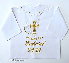 Detské oblečenie - košielka na krst-vyšívaná (bielo zlatá) - 15646719_