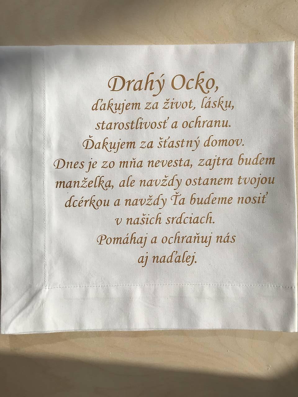 Poďakovanie rodičom na plátenom servítku / vreckovke