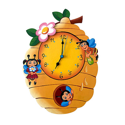  - Detské drevené nástenné hodiny včelí úľ - 15649357_