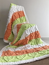 Úžitkový textil - Deka z Alize Puffy 180x110cm zeleno-oranžovo-biela - 15649013_