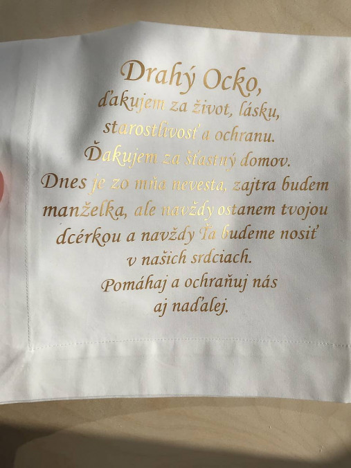 Poďakovanie rodičom na plátenom servítku / vreckovke