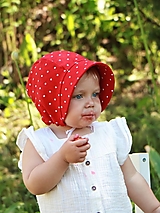 Detské čiapky - Letný detský ľanový čepiec bodka na červenej - 15650960_