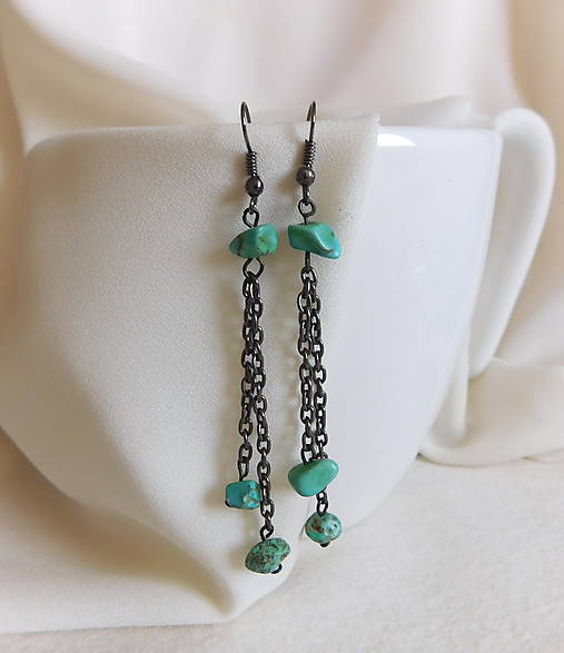 Náušnice - tyrkys na retiazke - 15651327_