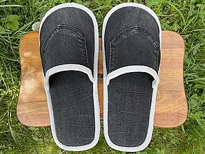 Ponožky, pančuchy, obuv - Tmavé Riflové papuče s vreckom - 15650679_
