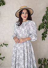 Šaty - Biele ľanovo-viskózové vyšívané šaty s kruhovou sukňou a riasenými rukávmi (Artemisia) - 15649681_