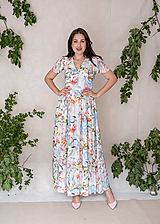 Šaty - Pestrofarebné maxi šaty s výrazným pásom a riasenou sukňou (Gypsofila) - 15649744_