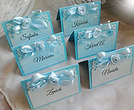Svadobná menovka- svetle modré ornamenty