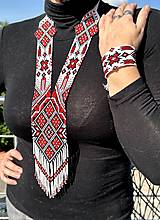 Sady šperkov - Set: slovanský etnický náhrdelnik, náramok, náušnice tkaný z rokajlových korálok Preciosa - 15653616_