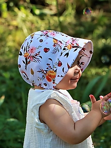 Detské čiapky - Letný čepiec „ Dahlia “ prémiová bavlna biela - 15656162_