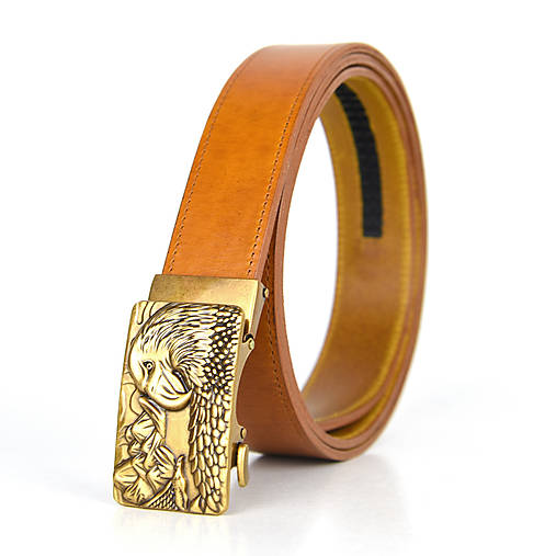 Opasky - Kožený opasok s automatickým zapínaním GOLD EAGLE (Oranžová) - 15655468_