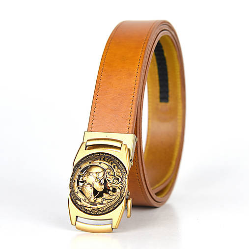 Opasky - Kožený opasok s automatickým zapínaním GOLD HORSES (Oranžová) - 15655519_
