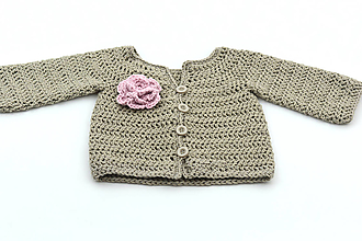 Detské oblečenie - Béžový svetrík s ružou MERINO/BAVLNA - 15656051_