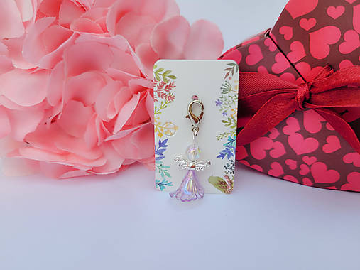 Kľúčenky - Prívesok Anjelik na ochranu priehľadný (Fialový priehľadný anjelik) - 15654792_