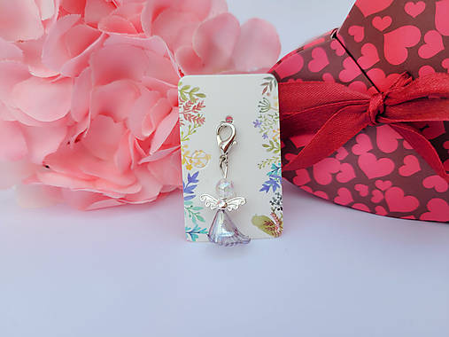 Kľúčenky - Prívesok Anjelik na ochranu priehľadný (Šedý priehľadný anjelik) - 15654793_