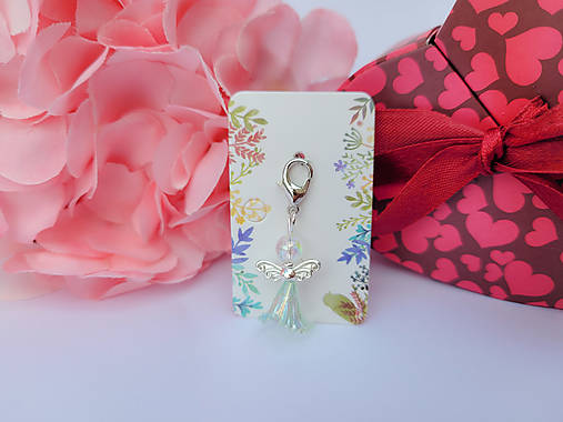 Kľúčenky - Prívesok Anjelik na ochranu priehľadný (Zelený priehľadný anjelik) - 15654798_