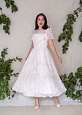 Šaty - Bielo-ružové organzové šaty s maxi kruhovou sukňou (Alisma) - 15654873_