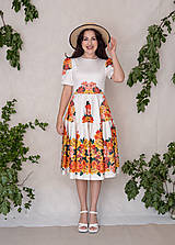 Šaty - Smotanové šaty s výrazným bordúrovým kvetovaným vzorom a volánom (Artemisia) - 15655126_