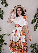 Šaty - Smotanové šaty s výrazným bordúrovým kvetovaným vzorom a volánom (Artemisia) - 15655140_