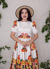 Šaty - Smotanové šaty s výrazným bordúrovým kvetovaným vzorom a volánom (Artemisia) - 15655141_