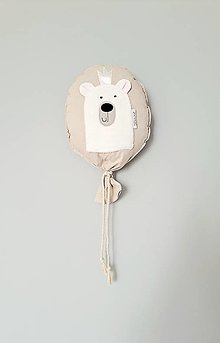 Detské doplnky - Balón na stenu latte bavlna macko Kráľ strieborná korunka - 15659644_