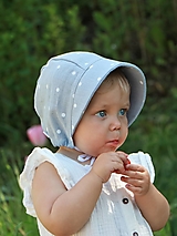 Detské čiapky - Letný detský ľanový čepiec bodka na šedej - 15660434_