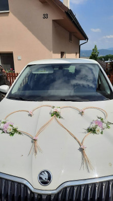 Dekorácie - Srdcia na svadobné auto (Ružová s bielou) - 15662192_