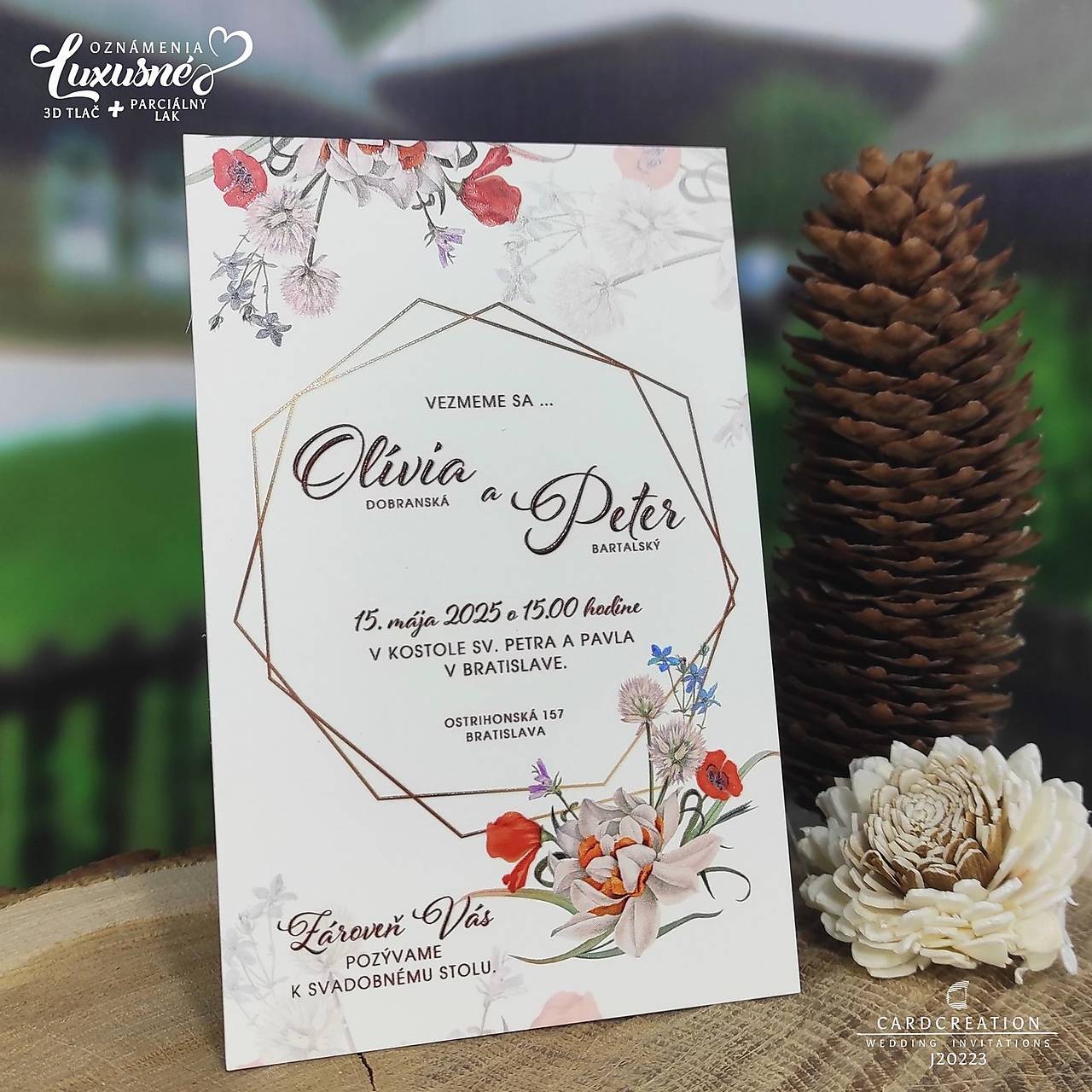 Svadobné oznámenie s plastickou 3D tlačou J20223