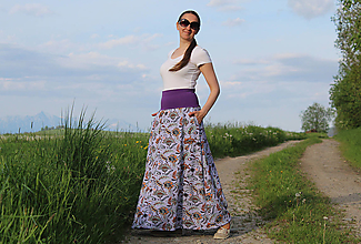 Sukne - Maxi "fialová s kvetmi" sukňa - 15665751_