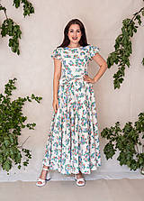 Šaty - Bavlnené béžové šaty s kvetovaným vzorom a maxi kruhovou sukňou (Artemisia) - 15663947_