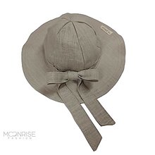 Detské čiapky - Detský ľanový klobúk sand s mašľou - 15666882_